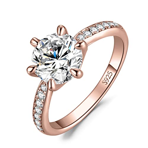 JewelryPalace Klassisch 3ct Rundschliff Zirkonia Solitär Promise Ring Damen, Verlobungsring Damenring Ringe Silber 925 mit Stein für Frauen, Simulierte Diamant Jubiläum Eheringe Rosegold 51 von JewelryPalace