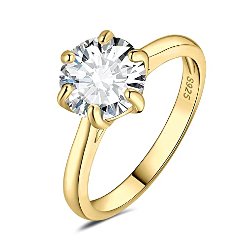 JewelryPalace Klassisch 9mm 3ct Rundschliff Zirkonia Solitär Promise Ring Damen, Verlobungsring Damenring Ringe Silber 925 mit Stein für Frauen, Simulierte Diamant Jubiläum Eheringe Vergoldet 49 von JewelryPalace