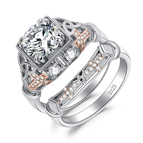 JewelryPalace Klassisch Celtic Knoten 2.5ct Zirkonia Promise Ring Damen, Kreuz Verlobungsring Silber 925 Rosegold Frauen, Hochzeitsring Vorsteckring Trauringe Ehering Band Ring Set Frauen 57 von JewelryPalace