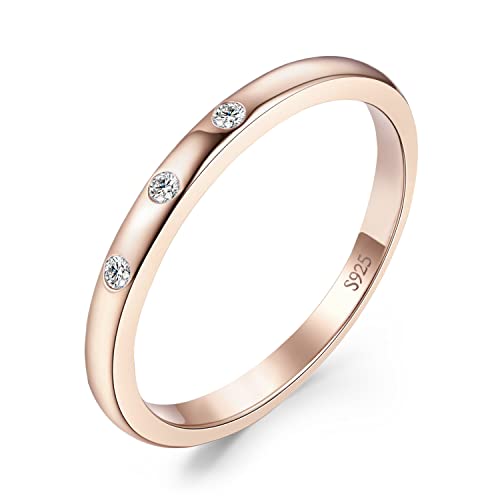 JewelryPalace Klassisch Drei Stein Zirkonia Band Ring Damen, Hochzeitsringe Rosegold 585 Damenring Silber 925 Trauringe Eheringe für Frauen, Vorsteckring Bandring Schmal, Ringe Set Schmuck 51 von JewelryPalace