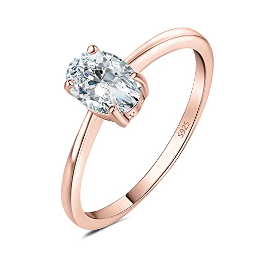 JewelryPalace Klassisch Ovalschliff 1ct Moissanite Solitär Promise Ring Damen, Schmuck Set, Verlobungsring Damenring Silber 925 mit Stein für Frauen, Simulierte Diamant Jubiläum Eheringe Rosegold 51 von JewelryPalace