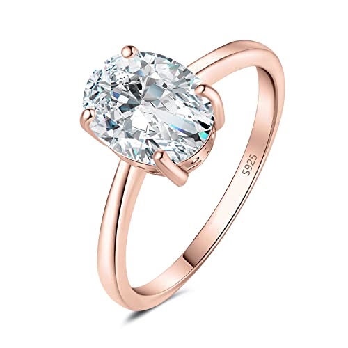 JewelryPalace Klassisch Ovalschliff 2ct Zirkonia Solitär Promise Ring Damen, Schmuck Set, Verlobungsring Damenring Silber 925 mit Stein für Frauen, Simulierte Diamant Jubiläum Eheringe Rosegold 51 von JewelryPalace