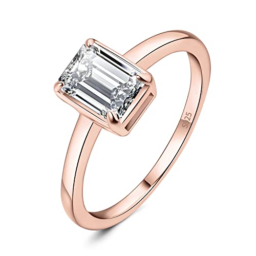 JewelryPalace Klassisch Smaragdschliff 1ct Zirkonia Solitär Promise Ring Damen, Schmuck Set, Verlobungsring Damenring Silber 925 mit Stein Frauen, Simulierte Diamant Jubiläum Eheringe Rosegold 51 von JewelryPalace