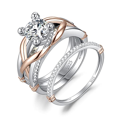 JewelryPalace Kreuz Knot Rundschliff 1.5ct Zirkonia Promise Ring Damen,Infinity Verlobungsring Silber 925 Solitär Rosegold Frauen,Unendlichkeitszeichen Hochzeitsring Trauring Ehering Band Ringe Set 51 von JewelryPalace