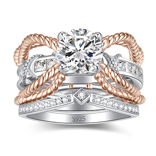 JewelryPalace Kreuz Verdrehter Rundschliff 2ct Zirkonia Promise Ring Damen, Infinity Verlobungsring Silber 925 Solitär Rosegold Frauen, Unendlichkeits Hochzeitsring Trauring Ehering Band Ringe Set 51 von JewelryPalace