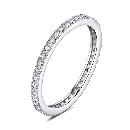 JewelryPalace Modeschmuck Klassisch 1.5mm Moissanite Eternity Band Ring Damen, Hochzeitsringe Damenring Silber 925 Trauringe Eheringe für Frauen, Vorsteckring Stapelring Bandring Schmal 54 von JewelryPalace