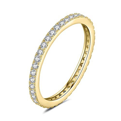 JewelryPalace Modeschmuck Klassisch 1.5mm Moissanite Eternity Band Ring Damen, Hochzeitsringe Damenring Silber 925 Trauringe Eheringe für Frauen, Vorsteckring Stapelring Bandring Schmal Vergoldet 57 von JewelryPalace