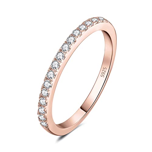 JewelryPalace Modeschmuck Klassisch 1.5mm Zirkonia Band Ring Damen, Hochzeitsringe Damenring Silber 925 Trauringe Eheringe für Frauen, Vorsteckring Stapelring Eternity Ring Bandring Rosegold 49 von JewelryPalace