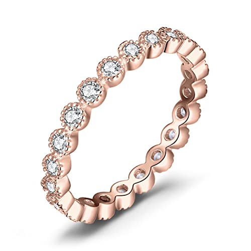 JewelryPalace Modeschmuck Klassisch Zirkonia Band Ring Damen, Hochzeitsringe Silber 925 Trauringe Eheringe Rosegold für Frauen, Vorsteckring Stapelring Eternity Ring Bandring Schmal, Ringe Set 54 von JewelryPalace