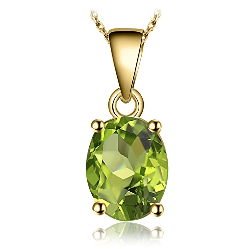 JewelryPalace Oval 1.7ct Echt Peridot Birthstone Solitär Kette Anhänger, Schmuck Set Grün mit Stein, Halsketten Damen Silber 925 Collier Edelstein Mädchen, Ketten für Frauen Geschenk Vergoldet 45CM von JewelryPalace