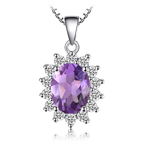 JewelryPalace Oval 1.8ct Prinzessin Diana William Kate Middletons Echt Amethyst Ketten Anhänger 45CM, Lila Stein Schmuck Set, Kette 925 Silber Mädchen Edelstein, Halskette Damen Collier Frauen von JewelryPalace