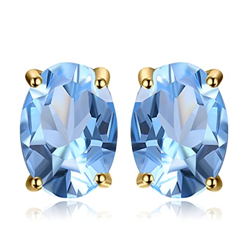 JewelryPalace Oval 1.9ct Natur Himmel Blau Topaz Birthstone Ohrstecker Silber 925 Damen, Schmuck Set, Ohrringe Silber Edelstein Mädchen, Ohrstecker Silber Klein mit Stein Frauen Geschenk Vergoldet von JewelryPalace