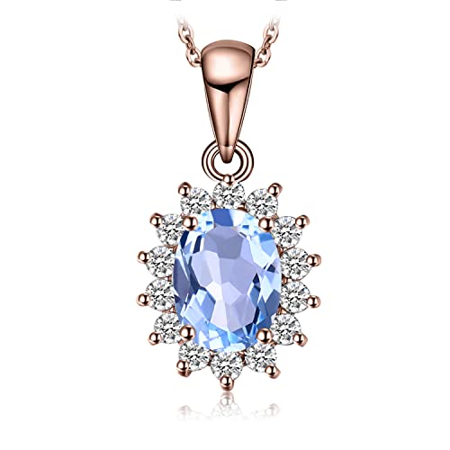 JewelryPalace Ovalschliff 2.4ct Natur Blau Topas Kette Anhänger Rosegold 45CM, Blautopas Schmuck Set, Halskette Damen Silber 925 Collier Damen Quadrat Edelstein Mädchen, Ketten mit Stein Frauen von JewelryPalace