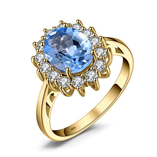 JewelryPalace Prinzessin Diana Kate Middleton Edelstein Echt Blau Topas Ring Gold, Verlobungsring Eheringe Promise Verlobung Ring Silber 925 Damen, Silberringe Antragsring Ringe, Damen Schmuck 62 von JewelryPalace