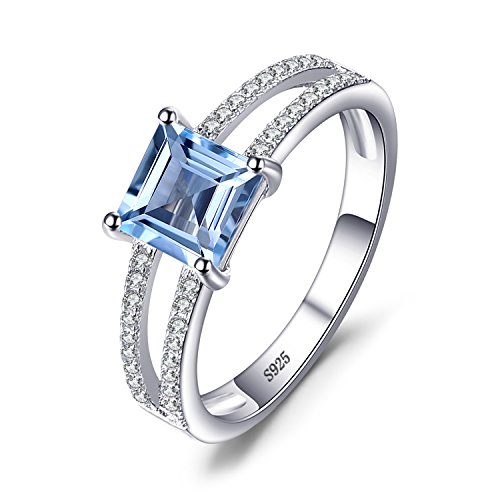 JewelryPalace Prinzessschliff 1.2ct Echt Blau Topas Ring Damen, Ring mit Stein Blautopas Schmuck Set,Verlobung Ring Silber Ringe 925 für Frauen, Hochzeitstag Schmuck Mädchen Naturstein Valentinstag 50 von JewelryPalace