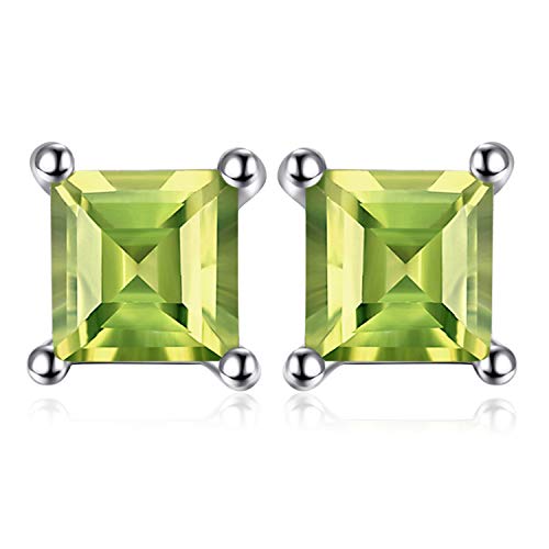 JewelryPalace Quadrat Schliff 0.7ct Echt Peridot Ohrstecker Silber 925 Damen, Grün Schmuck Set, Ohrringe Silber Edelstein Mädchen, Ohrstecker Silber klein mit Stein Frauen von JewelryPalace