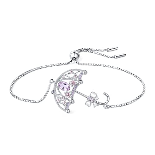 Jewelrypalace Regenschirm Ovalschliff 1ct Echt Lavendel Lila Amethyst Armband Damen Silber 925, Armreif mit Schleife Schmuck Set, Armbänder Mädchen Verstellbar Armreifen mit Stein Geschenk für Frauen von JewelryPalace