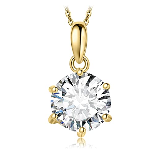 JewelryPalace Rundschliff 2ct Moissanite Kette Anhänger, Simulierter Diamant Braut Schmuck Set, Halskette Damen Silber 925 Collier Damen mit Stein, Schmuck Mädchen Geschenk für Frauen Vergoldet 45CM von JewelryPalace