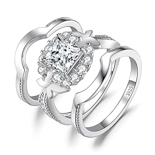 JewelryPalace Schmetterling Prinzessschliff 1.5ct Zirkonia Halo Promise Ring Damen, Verlobungsring Silber 925 Frauen, Hochzeitsring Simulierter Diamant Vorsteckring Trauring Ehering Stapel Set Band 49 von JewelryPalace