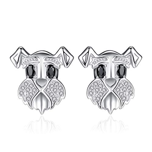 JewelryPalace Schnauzer Terrier Hund Welpen Haustier Liebhaber Echte Schwarze Spinell Ohrstecker 925 Sterling Silber von JewelryPalace