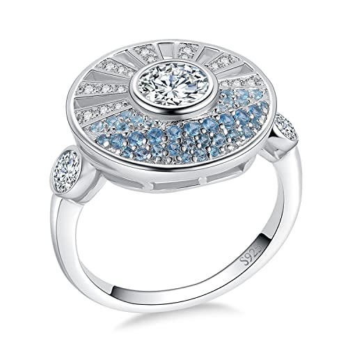 JewelryPalace Sonne Meer Rundschliff Zirkonia Ring Damen, Blau Stein Schmuck Set, Damenring Silber 925 Ring Statement für Frauen, Silberring Bicolor Schmuck Mädchen Geschenk für Freundin 57 von JewelryPalace