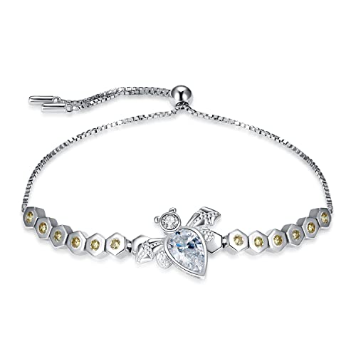 JewelryPalace Süße Biene Tropfenschliff 1.5ct Zirkonia Armband Damen Silber 925, Armreif Bienenwabe mit Gelb Stein Schmuck Set Frauen, Armbänder Mädchen Verstellbar Armreifen, Geschenk für Freundin von JewelryPalace