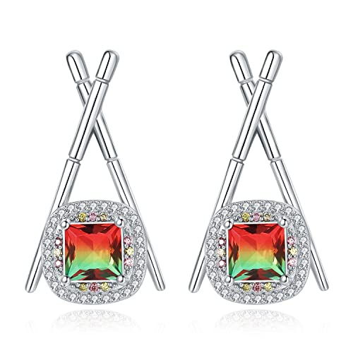 JewelryPalace Sushi Stäbchen Halo Quadrat Schliff 2.5ct Simulierter Wassermelone Turmalin Ohrstecker Silber 925 Damen, Bunt Stein Schmuck Set Frauen, Ohrringe Silber Mädchen mit Grün Rosa Zirkonia von JewelryPalace