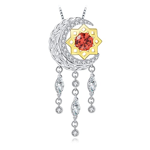 JewelryPalace Traumfänger Weizen Mond Sternen 2.9ct Erstellt Orange Saphir Kette Anhänger, Gelb Stein Schmuck Set, Halsketten Damen Silber 925 Collier Damen, Schmuck Mädchen Geschenk für Frauen 45CM von JewelryPalace