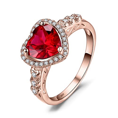 JewelryPalace Verlobungsring Eheringe Promise Verlobung Ring Silber 925 Damen, Edelstein Synthetisch Rubin Ringe, Herz Liebe Silberringe Antragsring Entouragering Ringe, Damen Schmuck Rosegold 53 von JewelryPalace