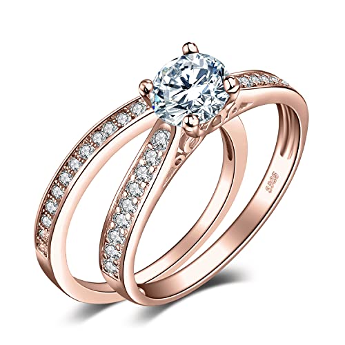 JewelryPalace Verlobungsring Paar Eheringe Ring Silber 925 Damen, Zirkonia Silberringe Trauringe Vorsteckring Hochzeitsringe Antragsring Memoirering Ewigkeitsring Ringe Set, Damen Schmuck Rosegold 59 von JewelryPalace