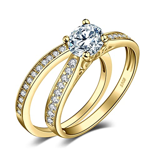 JewelryPalace Verlobungsring Paar Eheringe Ring Silber 925 Damen, Zirkonia Silberringe Trauringe Vorsteckring Hochzeitsringe Antragsring Memoirering Ewigkeitsring Ringe Set, Damen Schmuck Vergoldet 50 von JewelryPalace