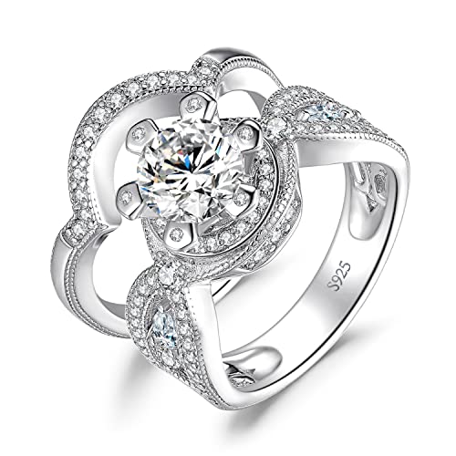 JewelryPalace Vintage Krone 1ct Zirkonia 3 Stein Ring Damen, Unendlichkeit Verlobungsring Silber 925 Solitär Frauen, Hochzeitsring Simulierter Diamant Vorsteckring Trauring Ehering Band Ringe Set 54 von JewelryPalace