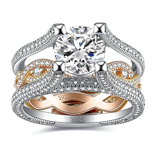 JewelryPalace Vintage Luxus Infinity 2.5ct Zirkonia Promise Ring Damen,3 Farben Verlobungsring Silber 925 Gold Frauen, Simulierter Diamant Unendlichkeit Hochzeitsring Trauring Ehering Ring Band Set 57 von JewelryPalace