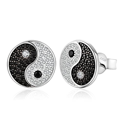 JewelryPalace Ying Yang Taichi Echt Natur Spinell Ohrstecker Silber 925 Damen, Schwarz Schmuck Set, Ohrringe Silber Edelstein Mädchen, Modeschmuck Ohrstecker Klein mit stein für Frauen Geschenke von JewelryPalace