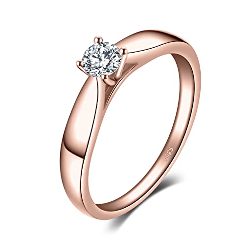 JewelryPalace Zirkonia Verlobungsring Eheringe Promise Verlobung Ring Silber 925 Damen, Solitärring Silberringe Trauringe Hochzeitsringe Antragsring Entouragering Ringe, Damen Schmuck Rosegold 50 von JewelryPalace