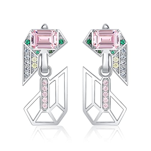 Jewelrypalace Geometrisch Art Deco Smaragdschliff 6.3ct Rosa Zirkonia Ohrhänger, Grün Smaragd Schmuck Set, Ohrringe Silber 925 Mädchen Silber Damen 925 mit Stein, Ohrringe Schmuck Geschenke für Frauen von JewelryPalace