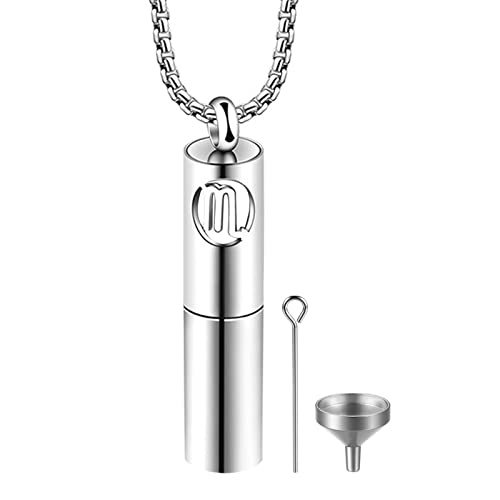 JewelryWe Sternzeichen Urne Halskette für Asche: Silber Edelstahl Skorpion Kette mit Sternbild Horoskop Tierkreis Zylinder Anhänger Memorial Gedenk Schmuck für Haare Parfüm Geschenk Herren Damen JewelryWe Sternzeichen Urne Halskette für Asche: Silber Edelstahl Skorpion Kette mit Sternbild Horoskop Tierkreis Zylinder Anhänger Memorial Gedenk Schmuck für Haare Parfüm Geschenk Herren Damen von JewelryWe