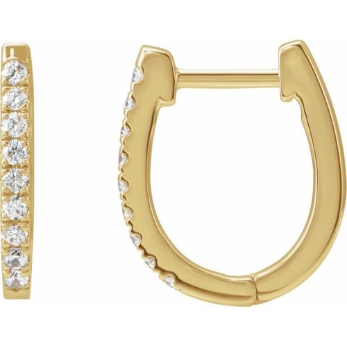 14 Karat Gelbgold, natürlicher Diamant, 13,65 mm, 0,2 Karat, I1 H+, Scharnier, poliert, 1/5 Kreolen, Schmuck für Damen, One Size, Diamant Edelstein Diamanten Edelstein Goldfarben, Diamant von JewelryWeb