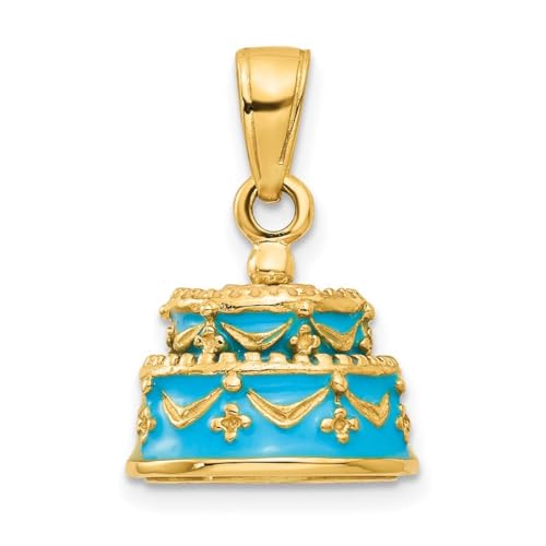 14 Karat Gelbgold, poliert, 3D-hellblau, emailliert, Happy Birthday, Geburtsstein, Kuchenanhänger, Halskette, Maße: 17 x 13 mm breit, Schmuck für Damen, One Size, Metall Emaille Goldfarben Aus Metall, von JewelryWeb