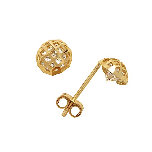 14 Karat Gelbgold, quadratisches Muster, Halbkugel-Ohrringe, Maße: 5 x 5 mm, Schmuck für Damen, One Size, Metall Gelbgold Goldfarben Metall Gelbgold, Kein Edelstein von JewelryWeb