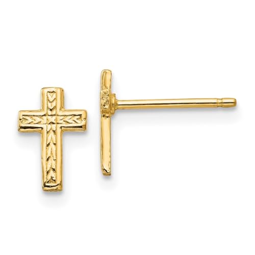 14 Karat Gelbgold, solide strukturiert, Mini für Jungen oder Mädchen, religiöser Glaube, Kreuz-Ohrringe, Maße: 10 x 7 mm, One Size, Metall Gelbgold Goldfarben Metall Gelbgold, Kein Edelstein von JewelryWeb