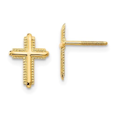 14 Karat Gelbgold, strukturiert, poliert, Schraubverschluss, religiöser Glaube, Kreuz-Ohrringe, Maße: 8 x 6 mm breit, Schmuck für Damen, One Size, Metall Gelbgold Goldfarben Metall Gelbgold, Kein von JewelryWeb