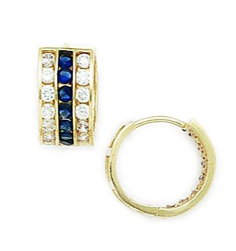 14 Karat Gelbgold, tiefblauer Zirkonia, simulierter Diamant, dreireihig, Klapp-Ohrringe, Maße: 12 x 13 mm, Schmuck für Damen, One Size, Zirkonia Edelstein Zirkonia Edelstein Goldfarben, Zirkonia von JewelryWeb