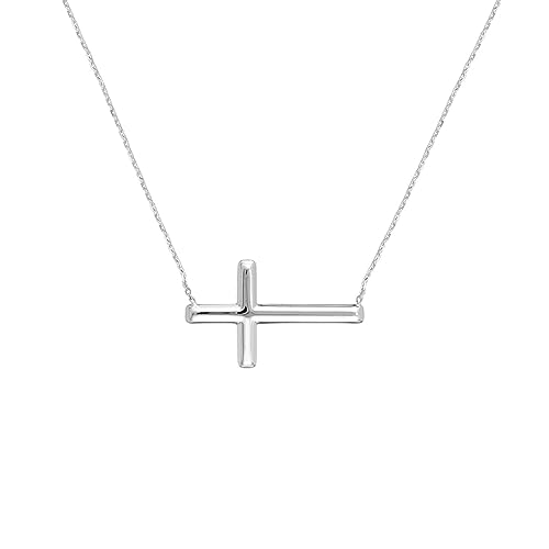 14 Karat Weißgold, seitlich, religiöser Glaube, Kreuz-Halskette, Schmuck für Damen, 46 cm, One Size, Gold Metall Weißes Gold, Kein Edelstein von JewelryWeb