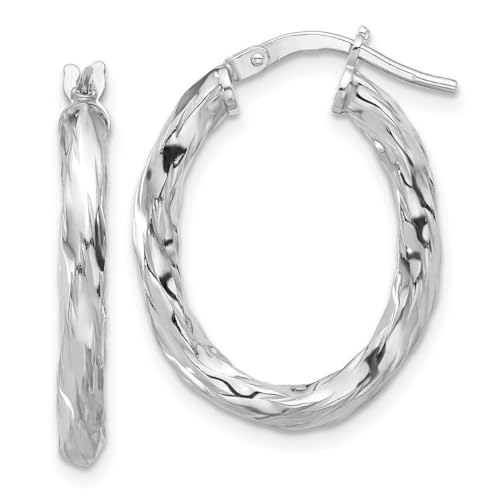 19 mm, 925er-Sterlingsilber, rhodiniert, poliert und strukturiert, gedreht, oval, Maße: 25 x 1, Schmuck für Damen, One Size, Metall Silber Metall Rhodium Silberfarben, Kein Edelstein von JewelryWeb