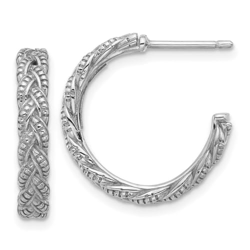 3,70 mm, 925er-Sterlingsilber, rhodiniert, strukturiert, geflochtene Creolen, Maße: 19,75 x 19 mm breit, Schmuck für Damen, One Size, Metall Silber Metall Rhodium Silberfarben, Kein Edelstein von JewelryWeb