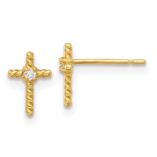 5,7 mm 14 Karat Gold Madi K polierte Zirkonia simulierter Diamant religiöser Glaube Kreuz Post Ohrringe misst 8,3 x 5,7 mm breit Schmuck für Frauen, One Size, Zirkonia Edelstein Metall, Zirkonia von JewelryWeb