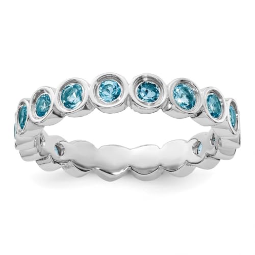 9) Ring aus Sterlingsilber, poliert, gemustert, rhodiniert, stapelbar, Blautopas, Ringgrößenoptionen: 10, 5, 6, 7, 8, 9, One Size, Metall Blautopas Edelstein Metall:, Blauer Topas von JewelryWeb