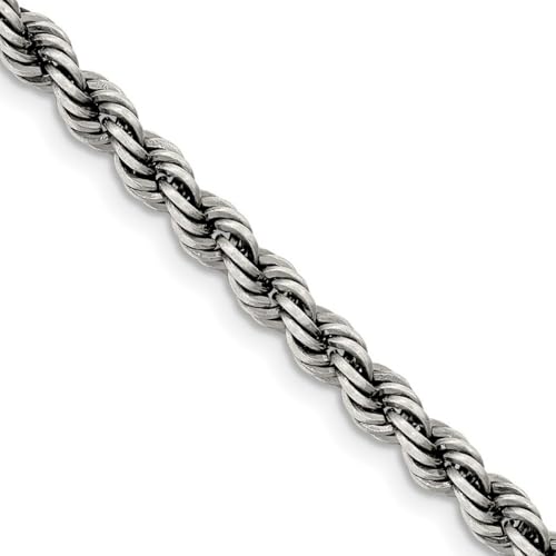 925er Sterlingsilber, gedrehte Rutheniumbeschichtung, ausgefallener Karabinerverschluss, Ruthenium, 4 mm, Seilkette, Schmuck für Damen, 20 cm von JewelryWeb