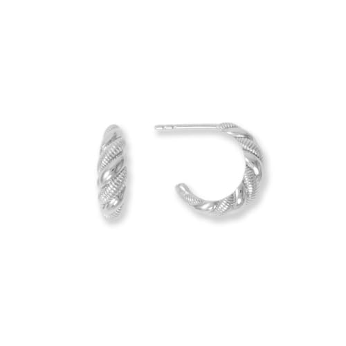 925er-Sterlingsilber, rhodiniert, abwechselnd strukturiert, gedreht, 3/4-Creolen, poliertes Design, 5 Schmuckstücke für Damen, One Size, Metall Silber Metall Rhodium Silberfarben, Kein Edelstein von JewelryWeb